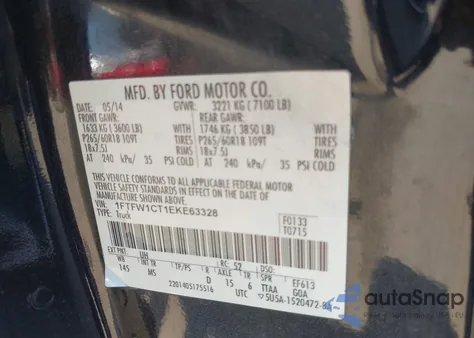 2014 Ford F-150 Xlt z USA, uszkodzony, nr VIN 1FTFW1CT1EKE63328